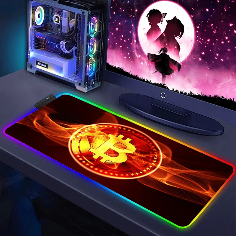 Bitcoin Backlit Teclado Mouse Pad Tapete Anime Tapete Rgb Acessórios Led Gamer Gabinete de Computador Mats Mesa pc Laptops Gaming - Imagem 2
