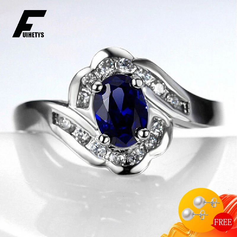 Classic 925 Silver Jewelry Ring Oval Sapphire Zircon Gemstones Finger Rings for Women Wedding Engagement Party Gift Accessories