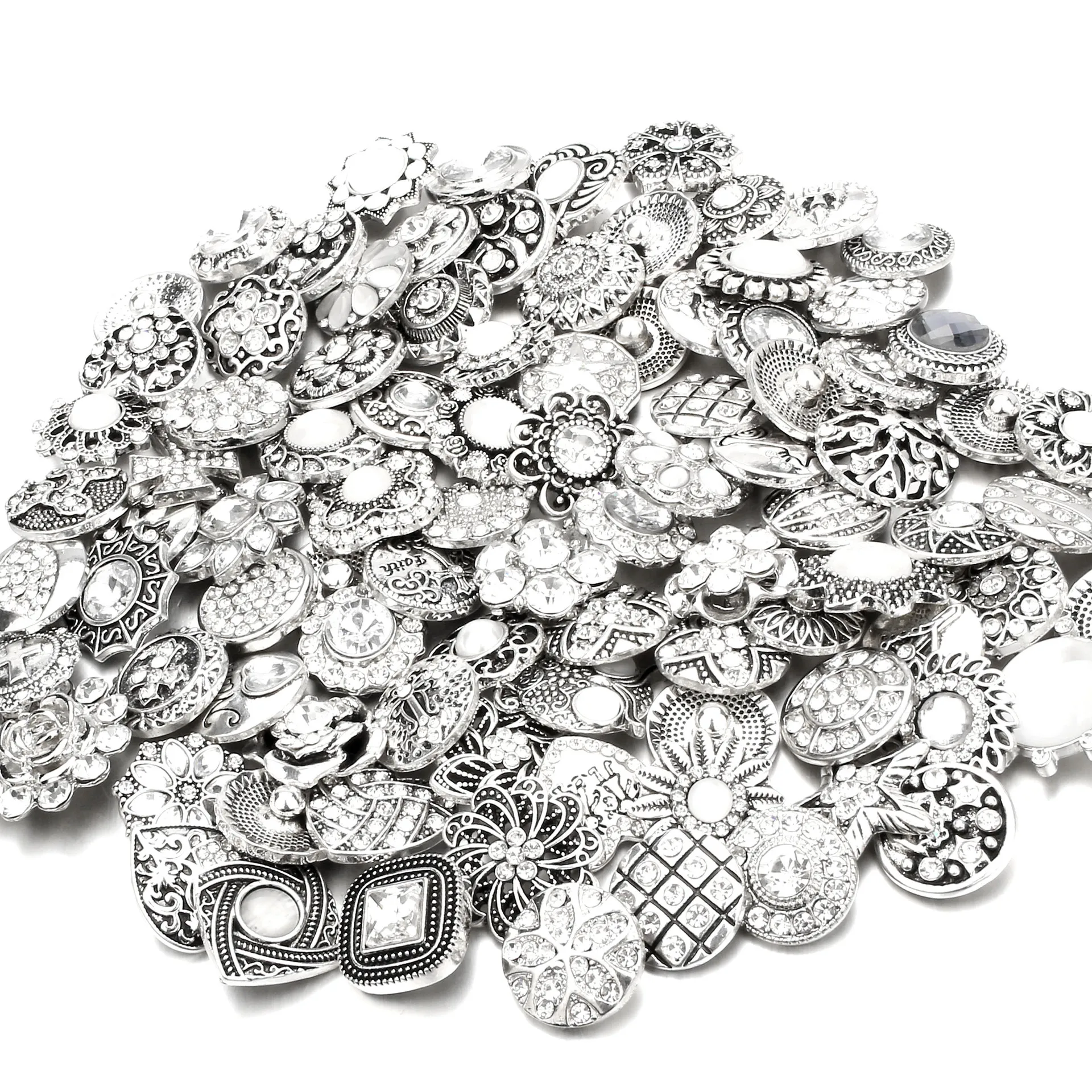 20pcs New Crystal  Flower Heart Mixed styles 18mm Metal Buttons Snap Bracelets Bangles Snaps Jewelry Making