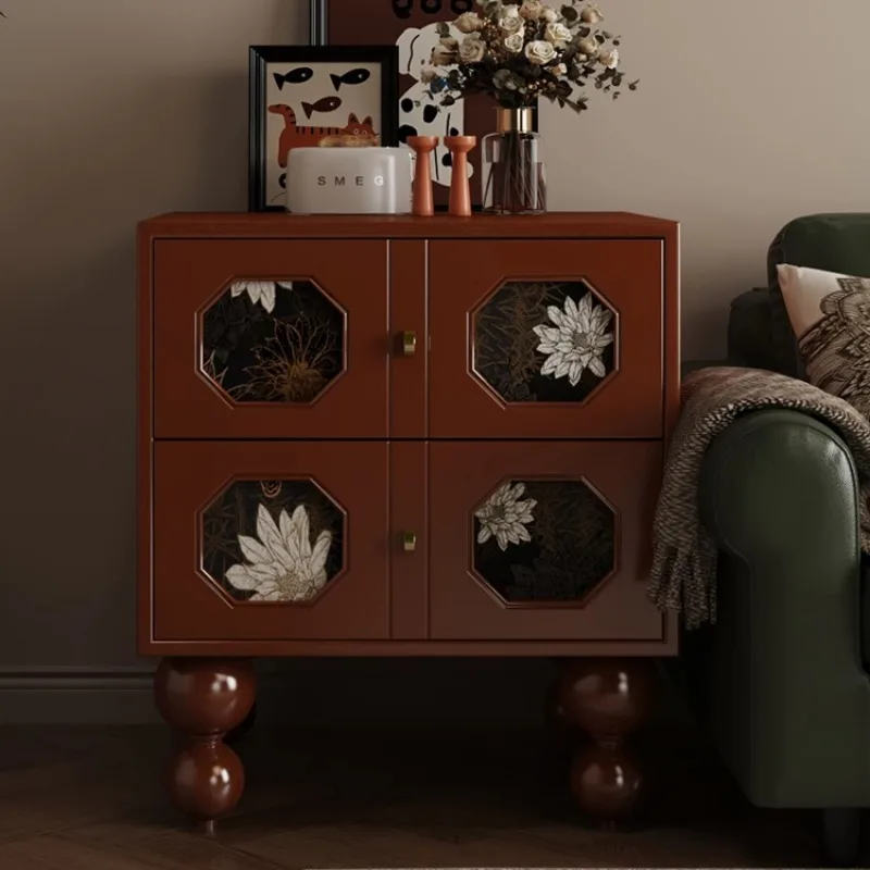 French retro national style solid wood bedside table black medieval bedside table sofa side Nordic environmentally friend
