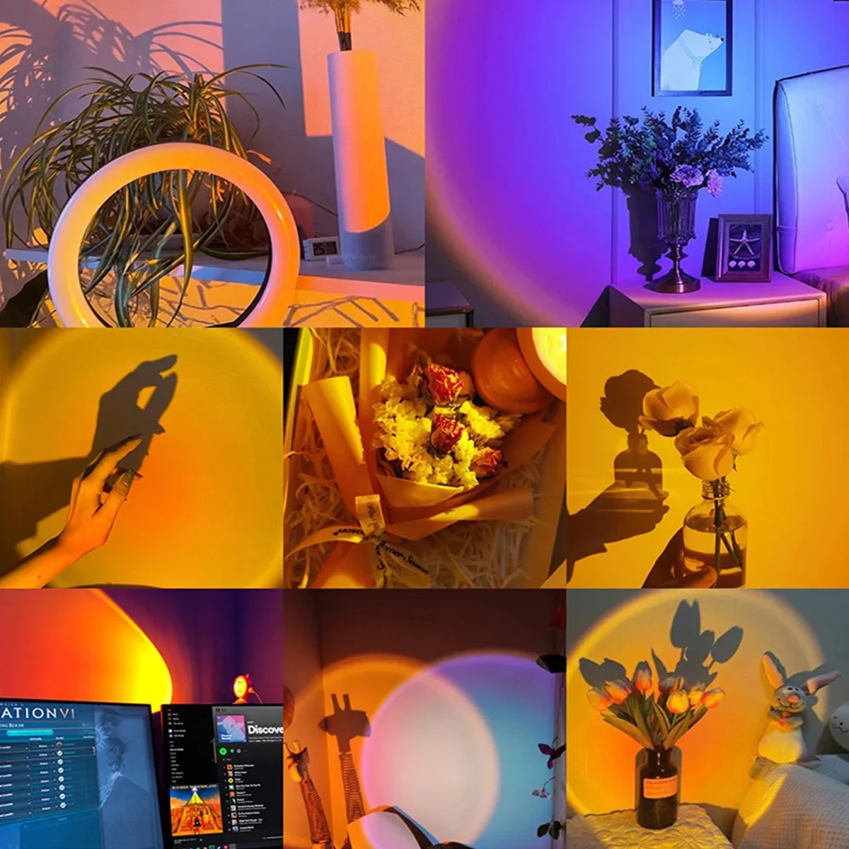 USB RGB Sunset Night Light Projector Lamp Rainbow Background Photographic LED Mini Light
