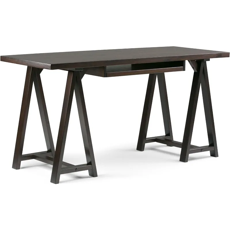 

SOLID WOOD Modern Industrial 60 inch Wide Home Office Desk, Writing Table, Study Table Furniture in Dark Chestnut Brown