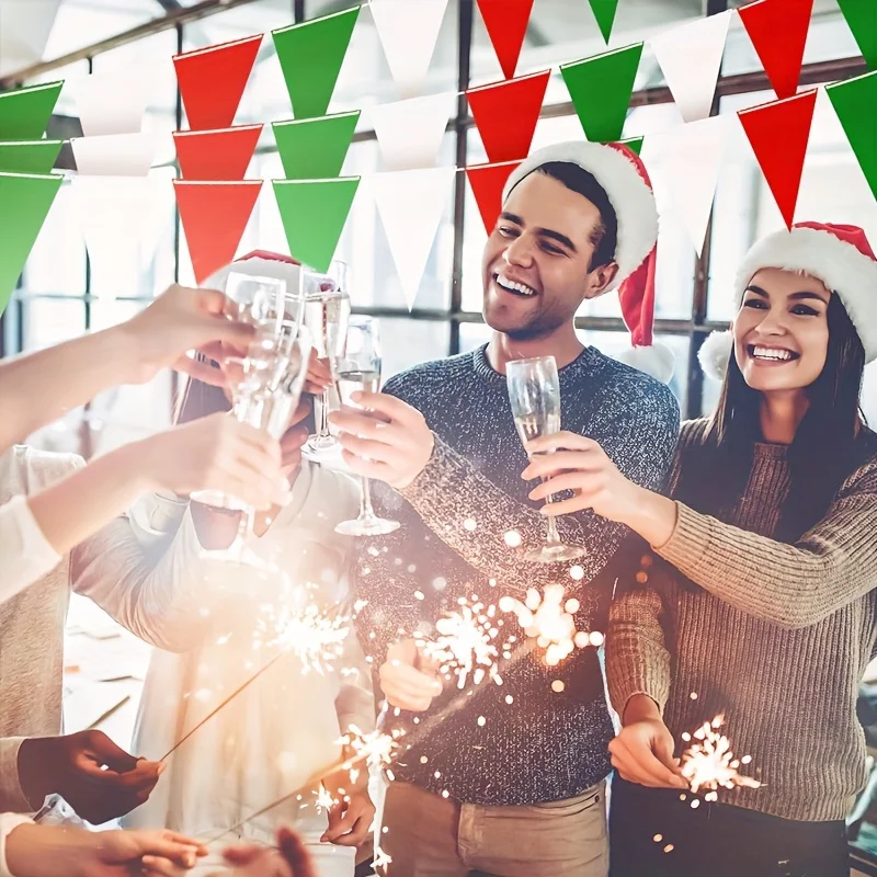 10M Plastic Pennant Garland Red Green White Flag Christmas Atmosphere Decoration Bunting For Party and Garden Outdoor christmas decorations party decorations