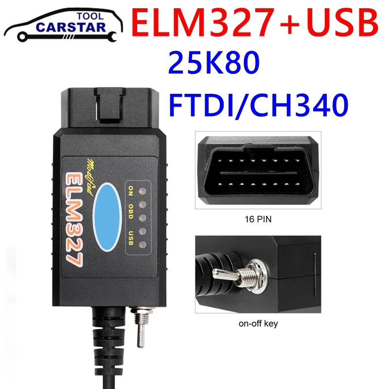 ELM327 V1.5 USB PIC18F25K80 FTDI CH340 Чип CAN/MS CAN Совместим с многоязычными диагностическими инструментами Forscan OBD2