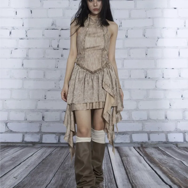 

Wasteland Style Halter Irregular Dress for Women Summer Punk Wear