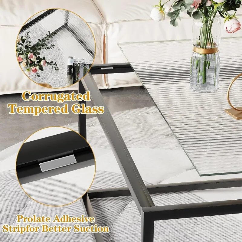 Glass Coffee Table Modern Center Table,Minimalist Coffee Table Sofa Side Tea Table for Living Room,Tempered Glass-top 4