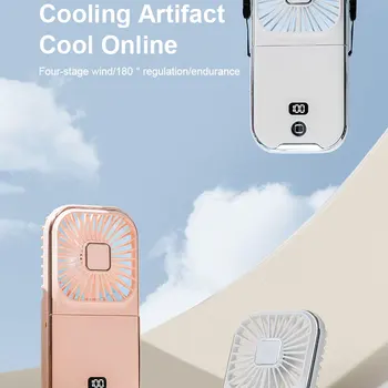 미니 휴대용 야외 손 선풍기 걸이식 목 선풍기, USB 충전, 3000mAh 배터리 전원, 180 ° 접이식 무선 테이블, 공기 냉각 선풍기