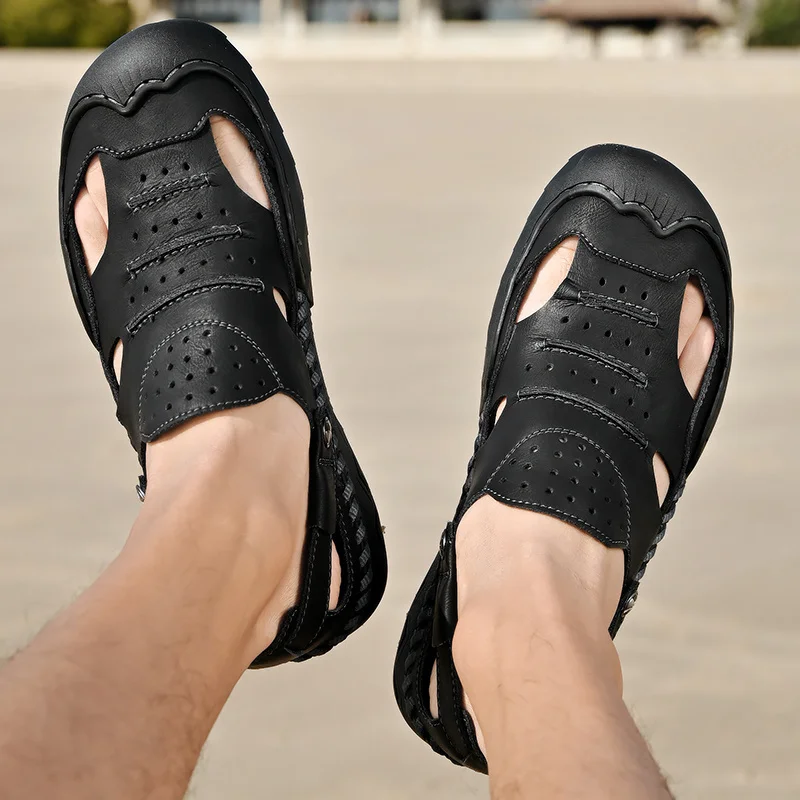 Mens Outdoor Sports Summer Shoes Low Heel Sliders Sandals Summer Men's Beach Shoes_voghion.com