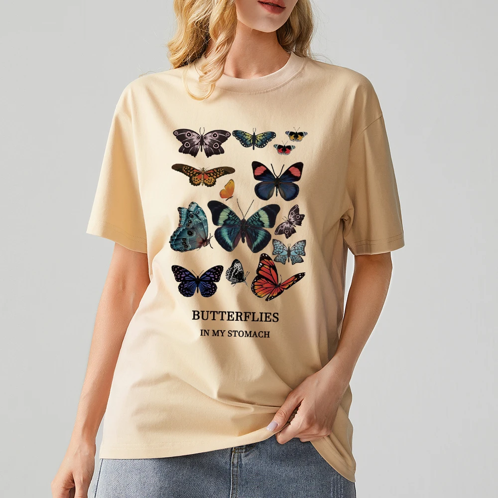 

Women's Oversized Graphic Cotton T-shirt Butterfly Pattern Short-sleeved Vintage Tshirt Streetwear Hip Hop O-neck Tops Tees