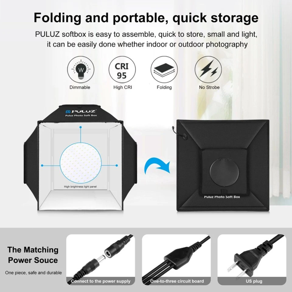 PULUZ Portable Photo Studio Light Box,40CM/15.8'' Photography Lightbox Dimmable Shooting Tent Soft Box Kit With 4 Color Backdrop