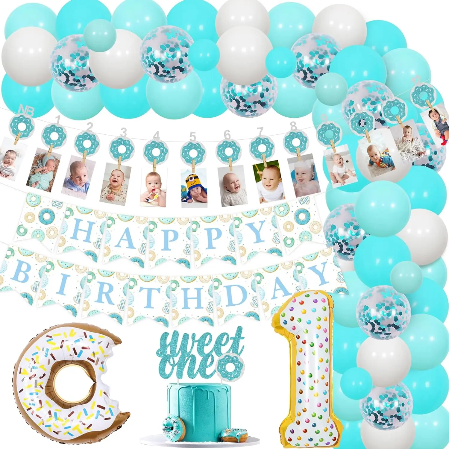 

Sweet One Donut 1st Birthday PartyDecor Balloon ArchKit Bunting Garland Donut Monthly PhotoBanner CakeTopper First BirthdayParty