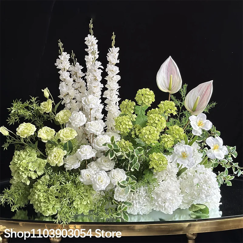 3D Grüne Pflanzen Rosen-Hortensien-Blumenreihe Hochzeitstisch Floristik Kommerzielle Platz-Trennwand Hotel-Szenen-Layout Bodenblumen-Dekoration