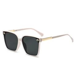 Luxury Designer Square Letter Mirror Sunglasses for Women - Trendy Vintage Travel Shades (Beige Black)