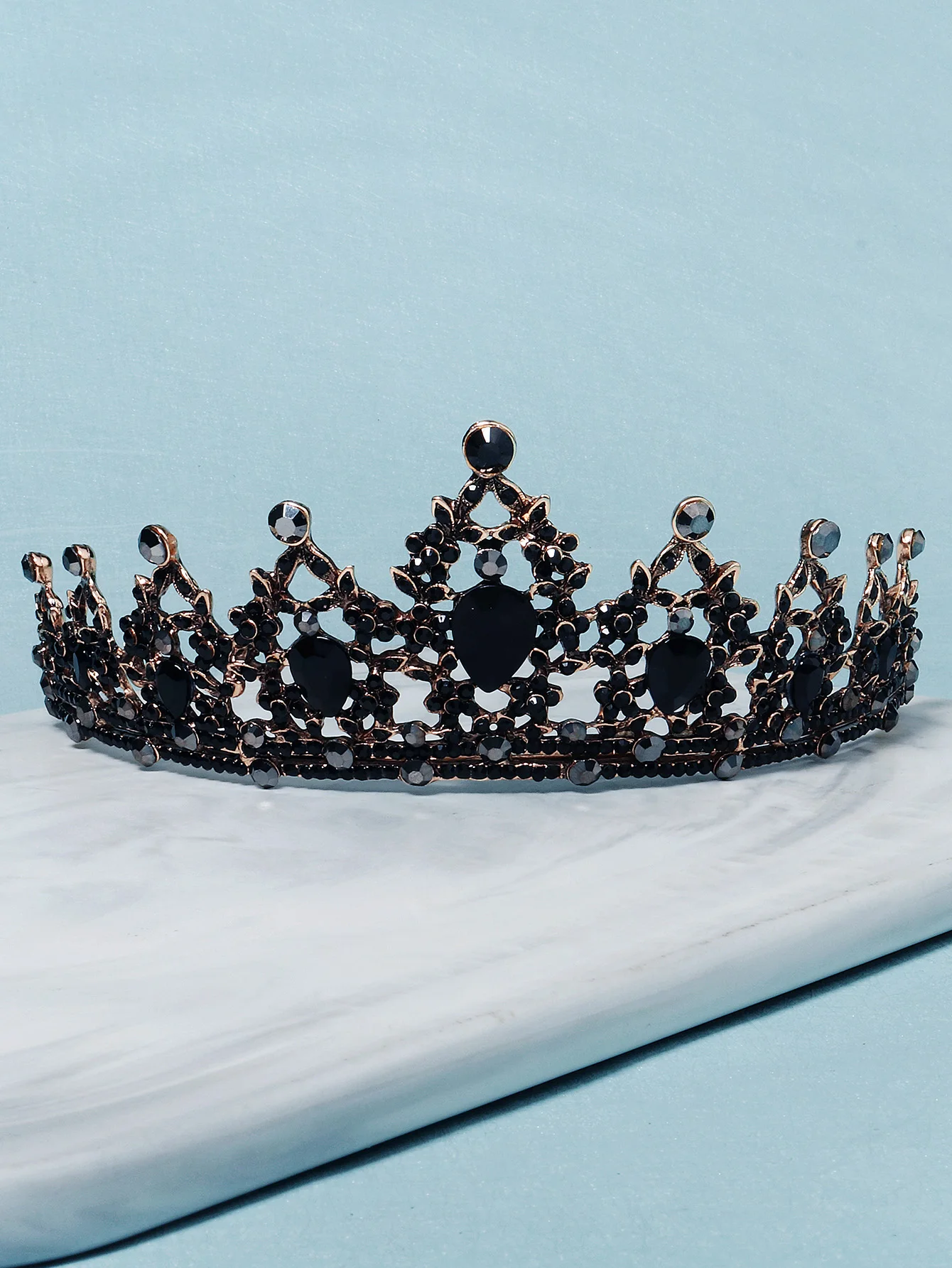 Mode Schwarz Kristall Haar Krone für Frauen Haar Zubehör Prom Gold Farbe Tiaras und Kronen Braut Haar Schmuck Geschenke – Detail 13