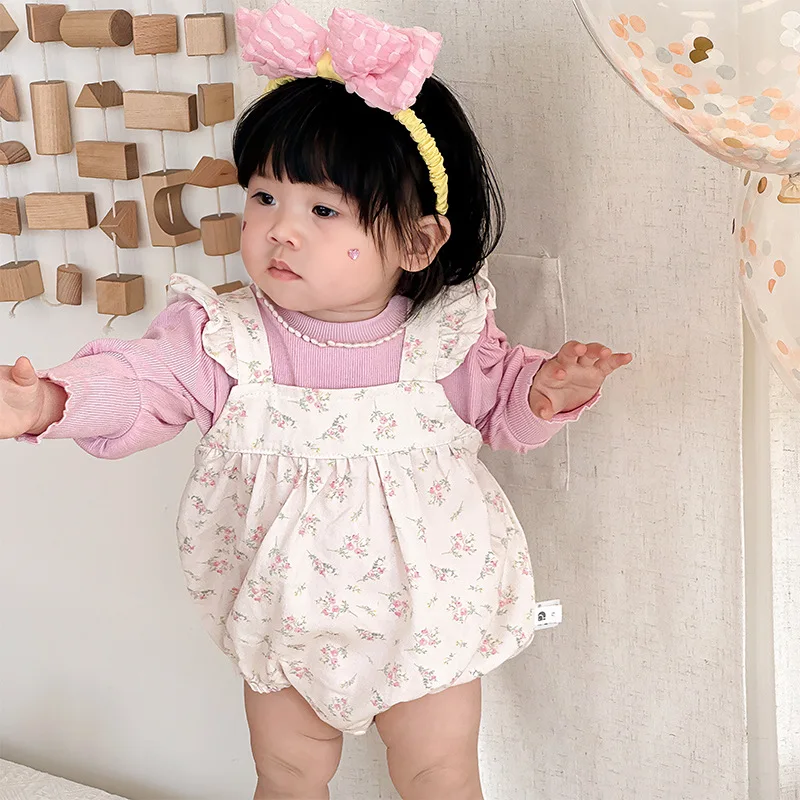

Babys Sets Newborn Clothes Spring Autumn Princess Versatile Undershirt Baby Korean Fragmented Flowers Round Collar