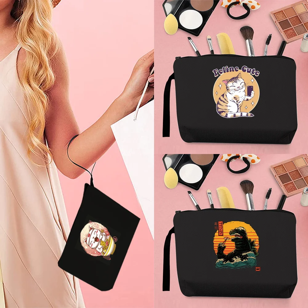 

Travel Women Cosmetic Bag Pencil Case Organizer Bridesmaid Makeup Case Strap Portable Toiletry Package with Japan-cat Series