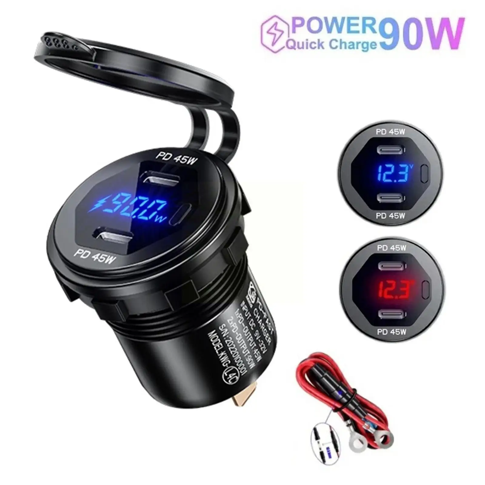 Dual USB PD type-C Charger Socket Power Outlet Adapter 12V 24V Waterproof Dual USB Ports Fast Charge for Car Boat SUV Sedan Y4N2 dual usb car charger quick charge 3 0 waterproof socket aluminum power outlet charge with led voltmeter for 12v 24v car boat