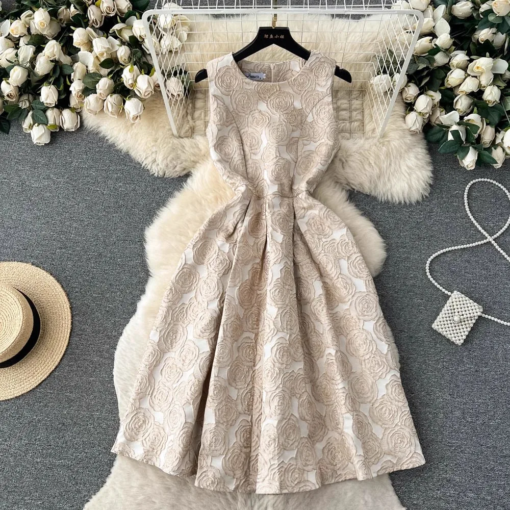 

Women Luxury Jacquard Dress Festa High Quality Elegant Cocktail Party Robe Femme Vintage Tank Designer A-Line Vestidos T286