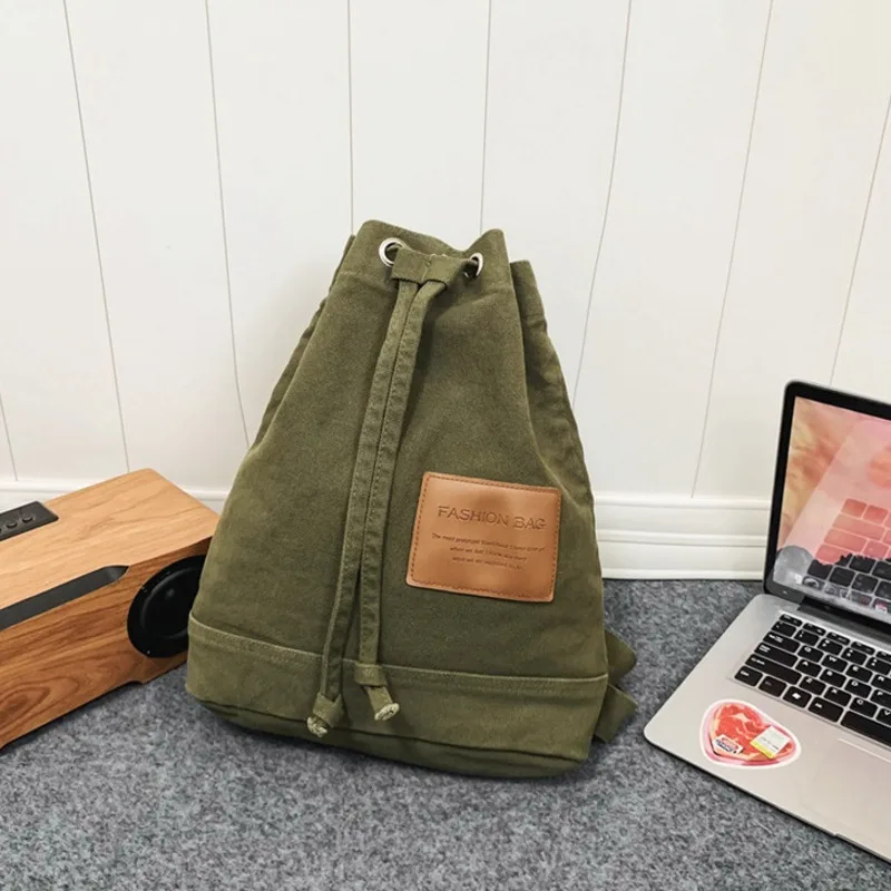 Women's Shoulder Bag 2024 New Drawstring Canvas Bag Solid Color Simple Commuting Large Capacity Fashion Backpack