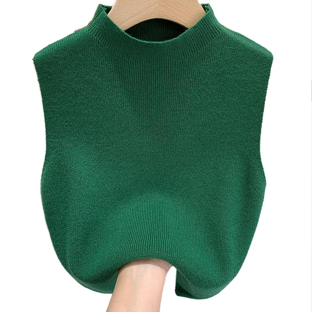 Women's Vest Tank Top Solid Color Knitted Tees T-Shirt Top Cropped Top Camisole Sweater Half-turtleneck Spring Autumn Sleeveless 1
