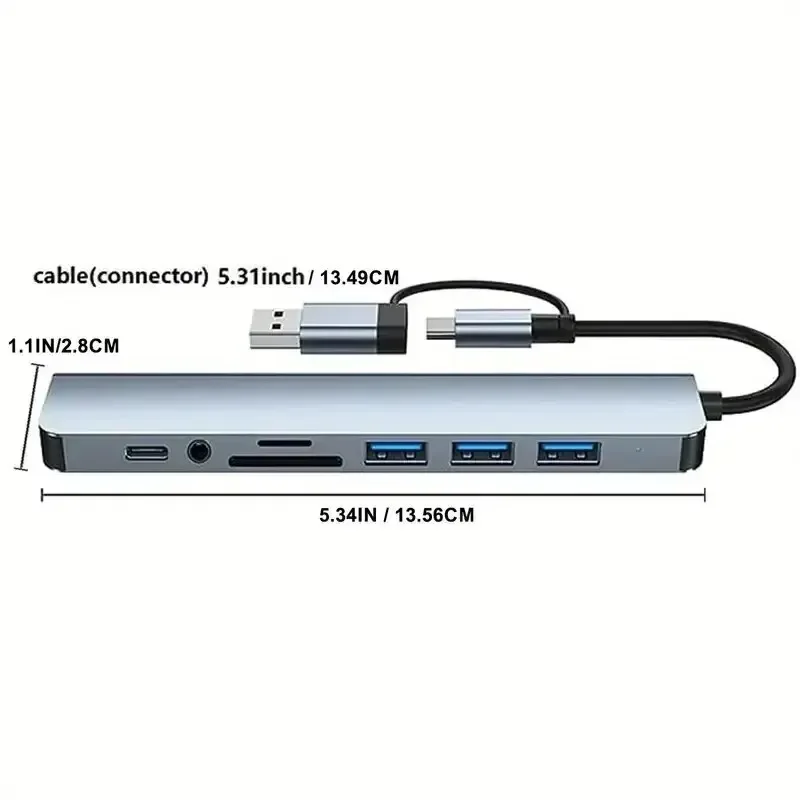 Hub 8 in 2 con splitter, lettore USB, porta C 3.0, 2.0, docking station per schede SD e TF._voghion.com