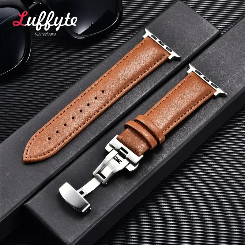 Premium Leather Watch Band with Butterfly Clasp