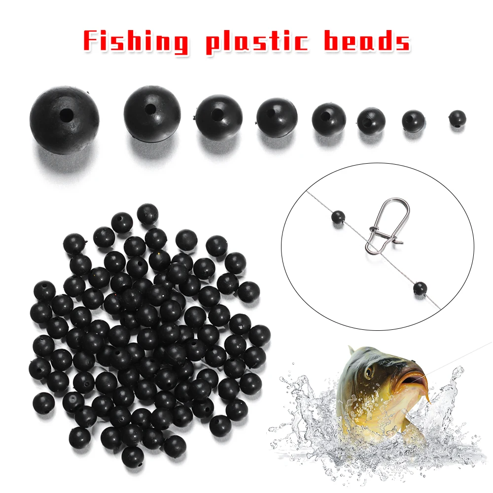 100pcs New Fishing Beads Space Stopper Black 3mm-12mm Round Soft and Hard  Beans Fishing Lures bait Hook Rig Accessories