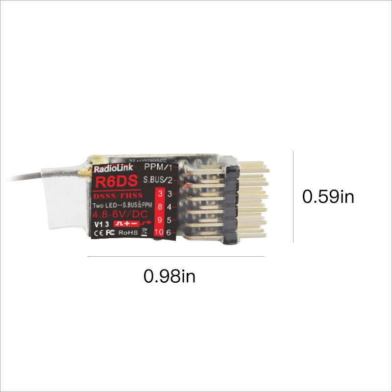 Radiolink R6DS 2,4 G 6/10 Kanäle RC Sender Empfänger SBUS/PWM/PPM für Racing Drohnen Quad Flugzeug – Detail 7