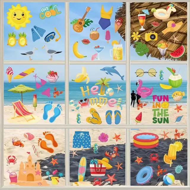 Nyári Hawaii Ablakmatricák Fruit Beach Bikini Minta Ablak Matrica Fali Üveg Hűtőszekrény Autóhoz - Image 2