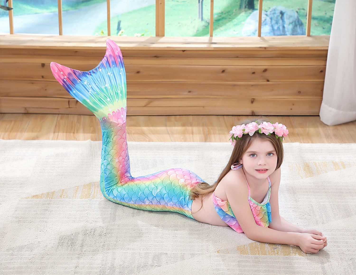 GALLDEALS Mermaid Tail Swimsuit Bathing Suit Cosplay Costume for Kids Girls Adults No Monofin 