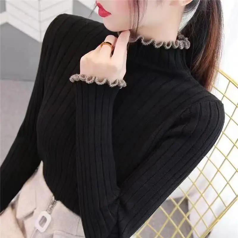 

2023 Women's Autumn Winter New Long Sleeve Pullover Tops Female Knitted Bottoming Tops Ladies Half High Collar Sweater Tops E417
