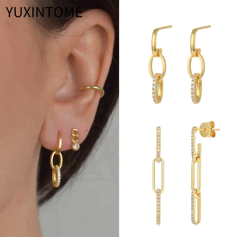  이어 니들 더블 서클 펜던트 스터드 귀걸이, 여성용 패션, 크리스탈 기하학 귀걸이, 럭셔리 주얼리