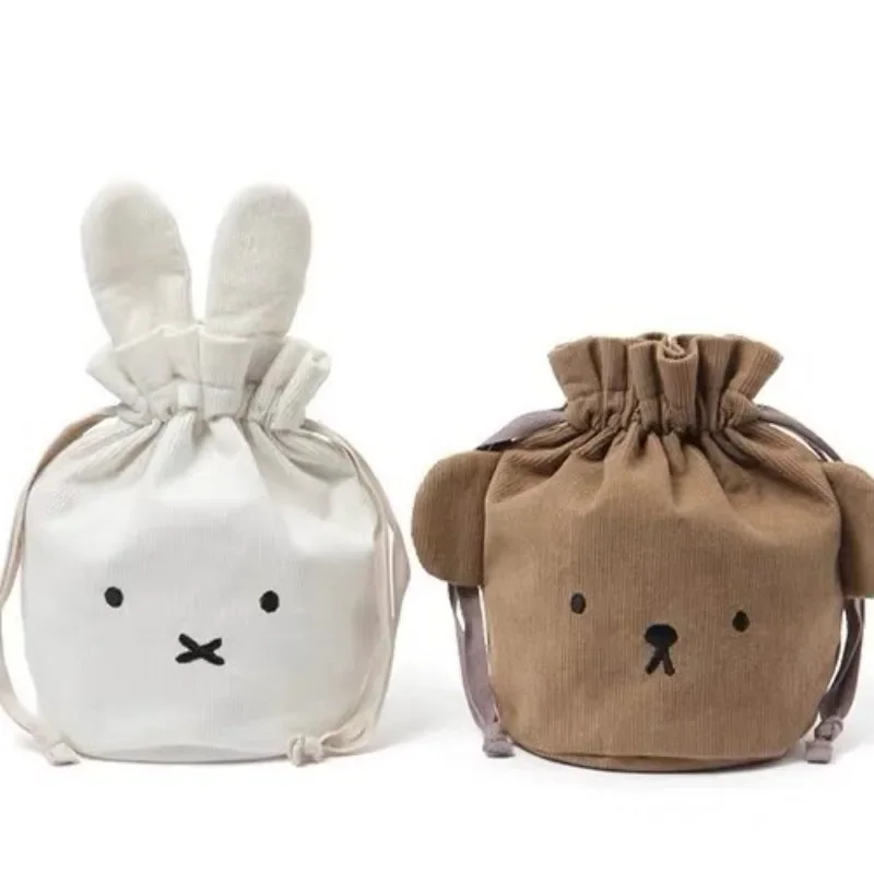 Miffy Corduroy Drawstring Bundle Pouch Kawaii Lovely Travel Portable Cosmetic Storage Washing and Rinsing Money Handheld Bag 3pieces lot candy color macarons storage box portable mini gift package box lovely jewelry package box case for small items