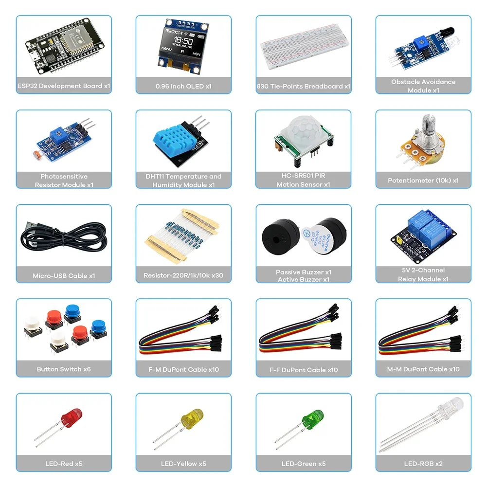ESP32 ESP-32S WIFI IOT 개발 보드용 프로젝트 학습 키트(스토리지 박스 포함) 0.96인치 OLED PIR 모션 센서(아두이노용)