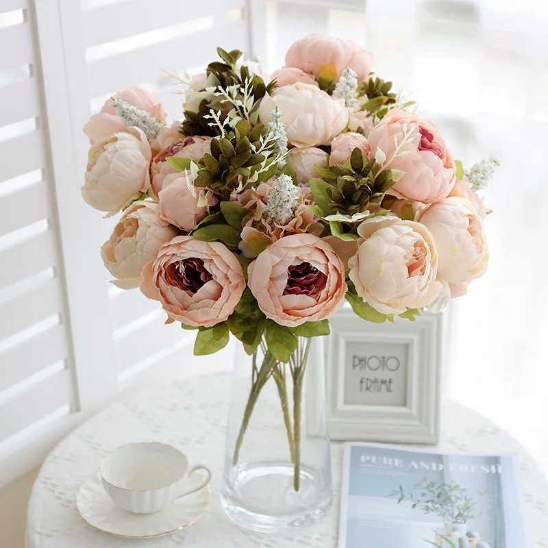 

1 Bouquet 13 heads Artificial Flowers Peony Tea Rose Autumn Silk Fake Flowers for DIY Living Room Home Garden Wedding Decoration