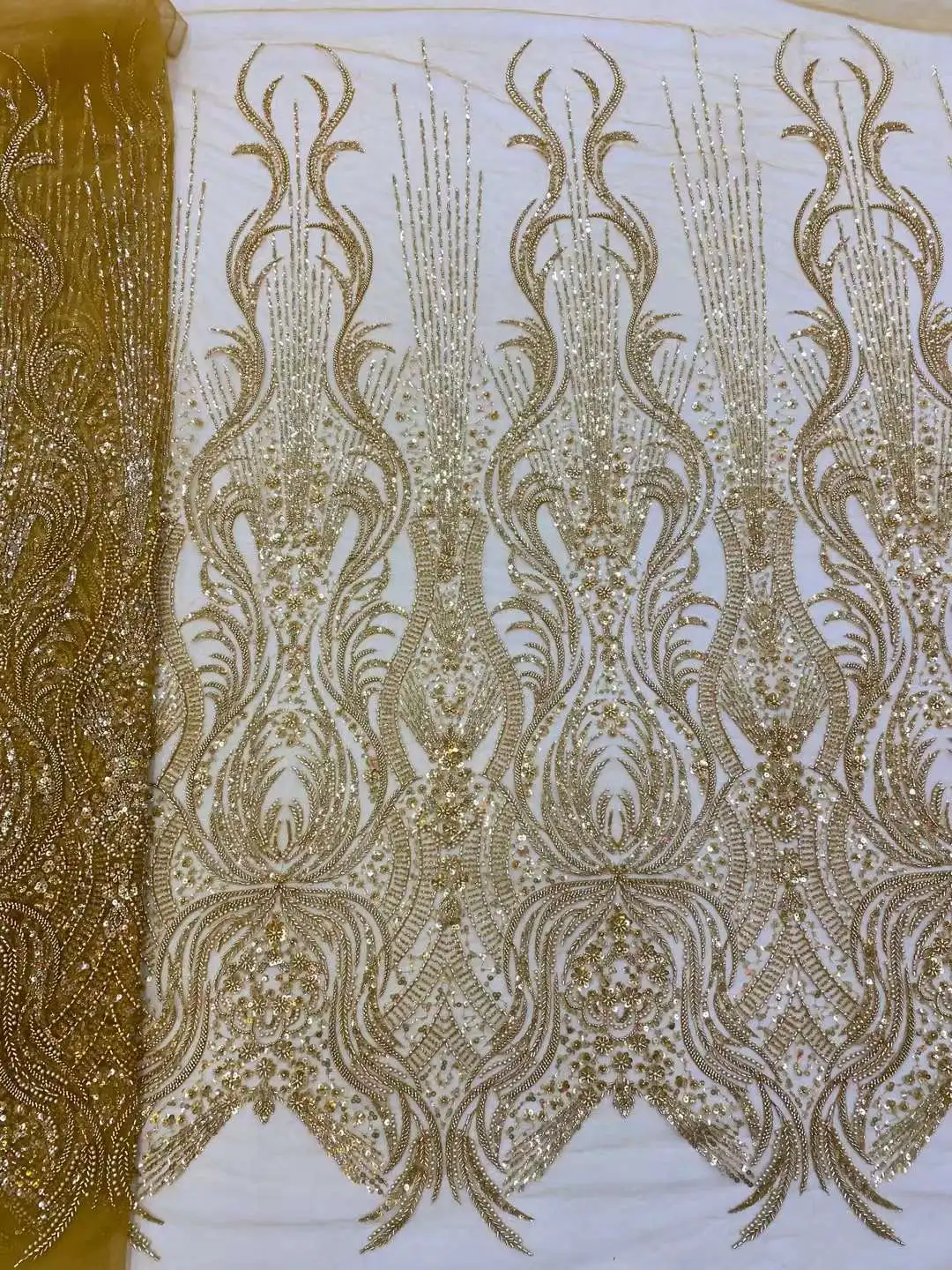 

Beautitul Heavy Beaded Fabric With Pearls Sequins Embroidery French Tulle Net African Lace / For Evening Dresses Weddings /Party