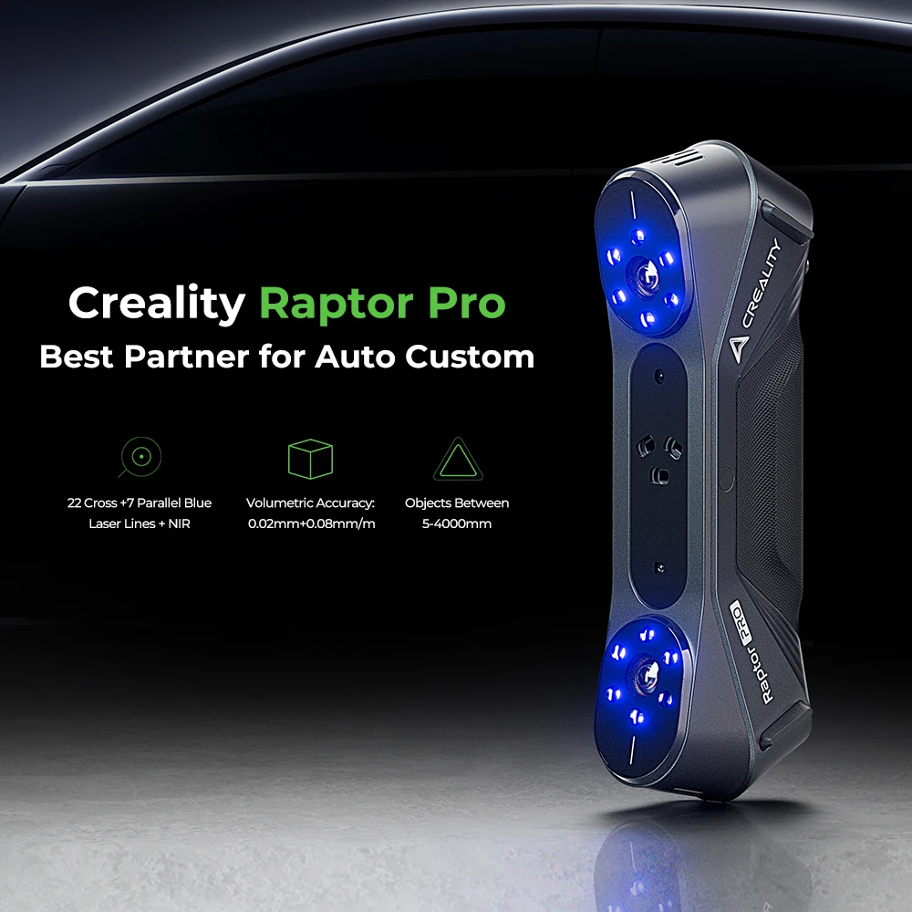 סורק 3D של Creality CR-Scan Raptor Pro סריקה ניידת 60fps מהירות גבוהה 24 ביט סריקה מלאה בצבע כחול ואור NIR