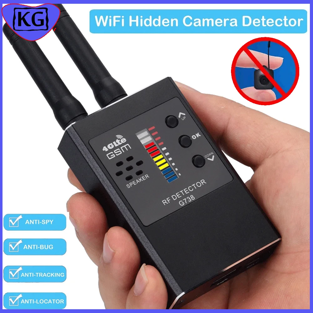 

Anti-Spy GPS Wireless Signal Automatic Detector Finder Frequency Scan Camera Detector GSM Audio Bug Finder RF Signal TrackerG738