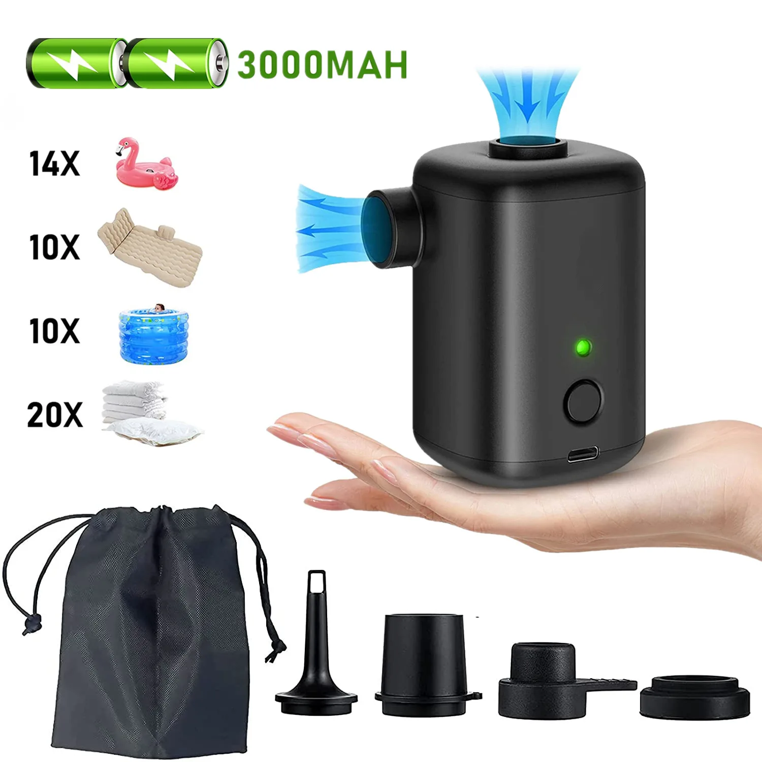Electric Air Pump Portable Wireless Air Compressor Inflator/Deflator Pumps for Inflatable
