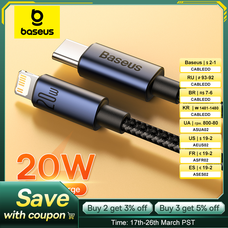 Baseus PD USB C Cable For iPhone 13 12 11 pro max Fast Charging Cable For iPhone USB Type C Cable For Xiaomi Samsung