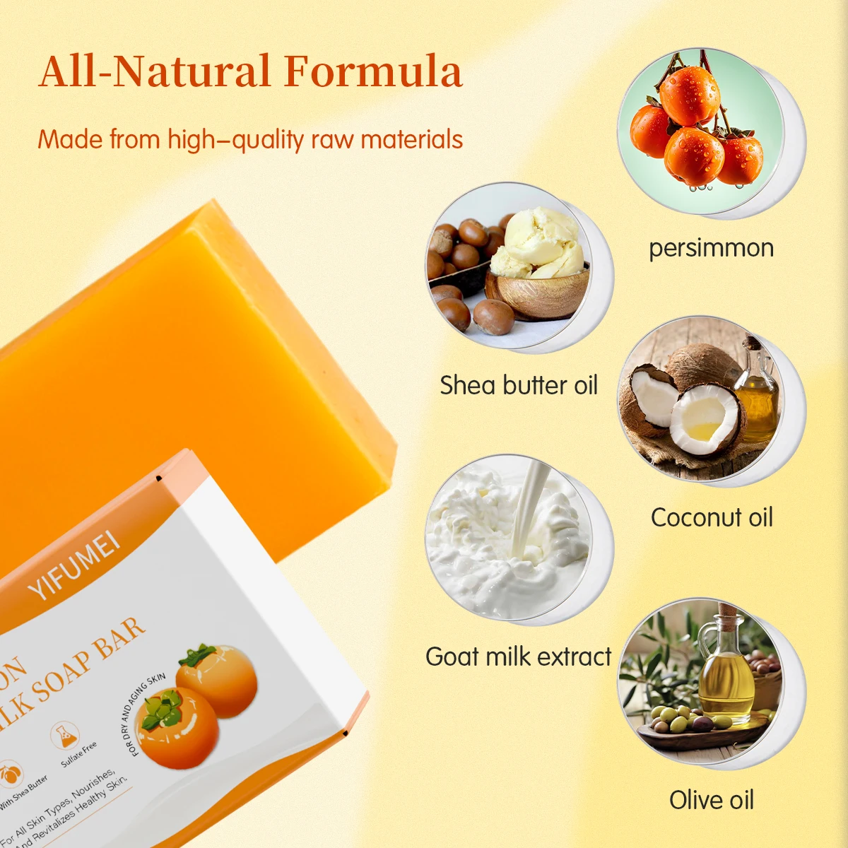 Persimmon Goat Milk Soap Bar-Natural Ingredients Sulfate & Paraben-Free with Shea Butter-Suitable for All Skin Types hand soap
