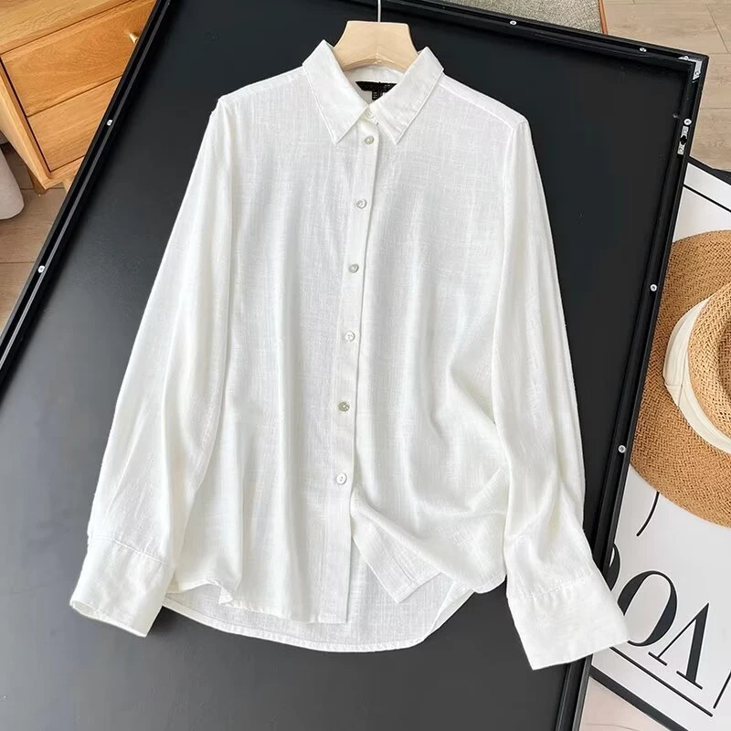 

Jenny&Dave 2024 Spring Long Sleeve Solid Blouse Fashion Office Ladies Linen Shirt Women Minimalist Shirt For Women Tops
