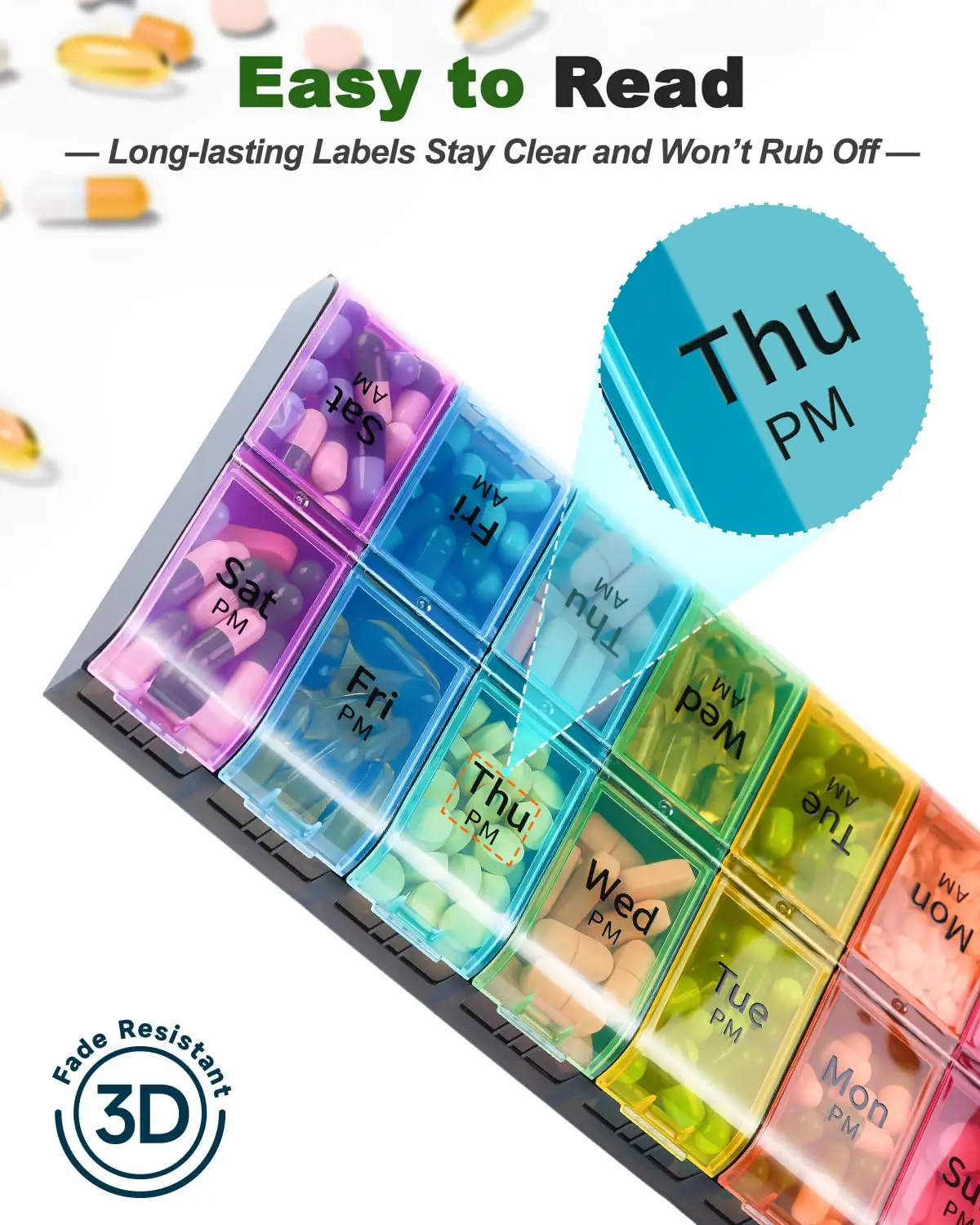Weekly AM/PM Pill Organizer for Travel - 7-Day Double Storage for Medications