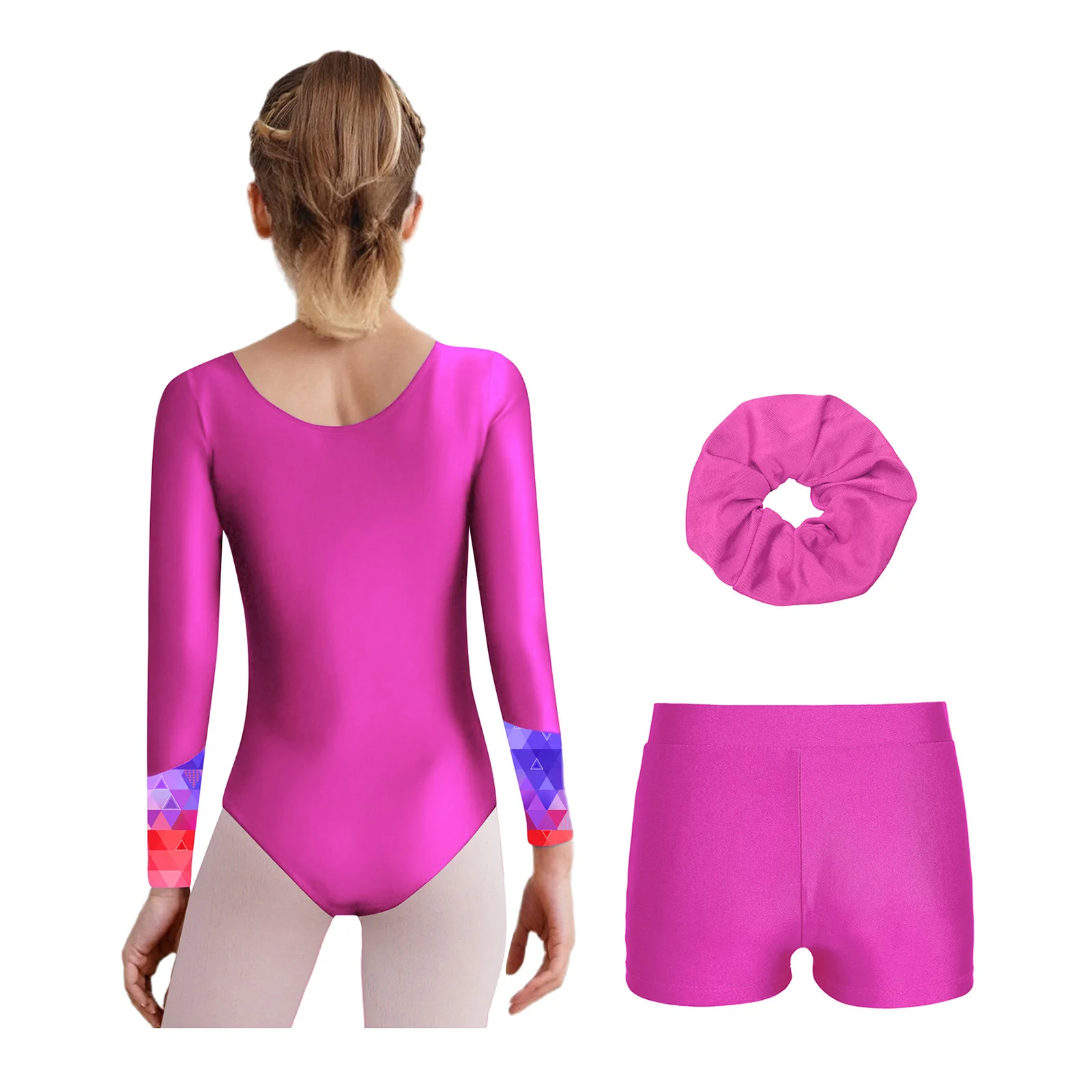 أطفال بنات الباليه الجمباز مجموعات ملابس الرقص الرياضية طويلة الأكمام المطبوعة الراين يوتار مع السراويل وبدلة عقال