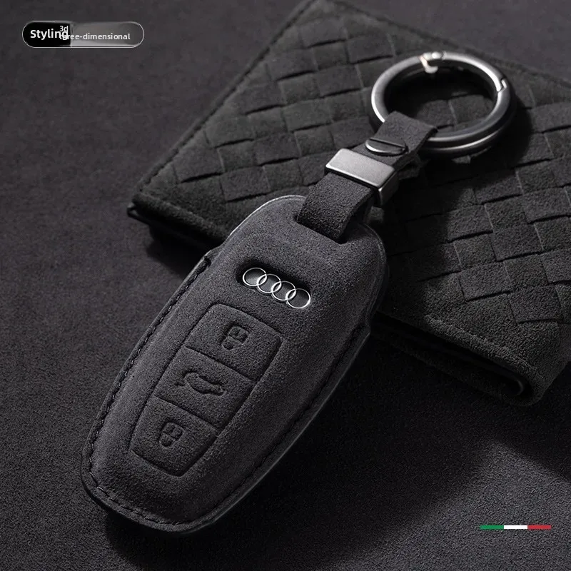 Premium Leather Suede Key Cover for Car Flip Keys - Stylish Auto Accessories Key Holder