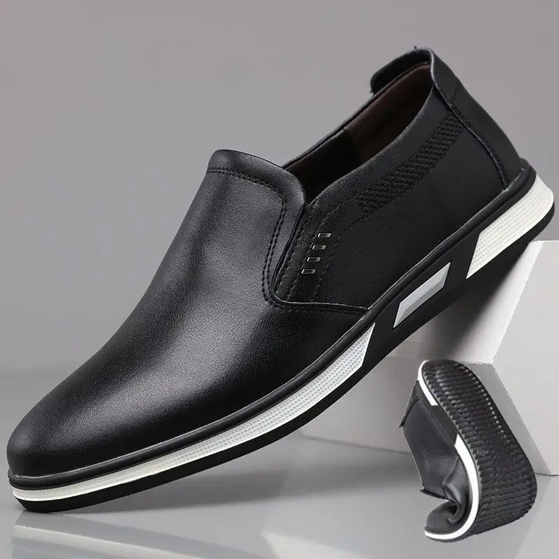 

Leather Shoes Men's 2023 New Summer Business British Style Formal Wear Big Toe Casual Shoes Black Soft End Low-Top Martin Boots