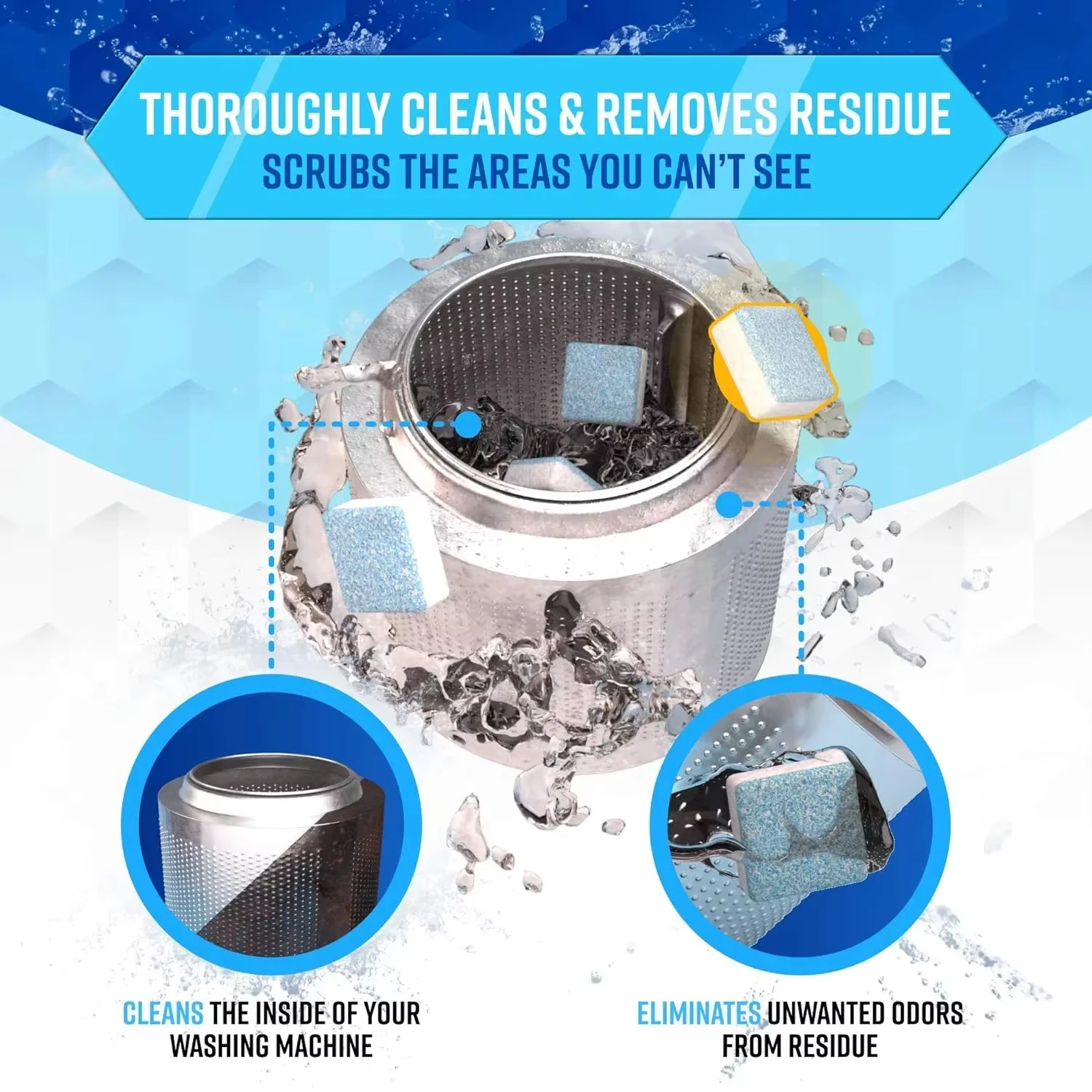 Washing Machine Cleaner Descaler Deep Cleaning Tablets Odor Removing Effervescent for Home Washer Laundry Supplies 12/24pcs Pack