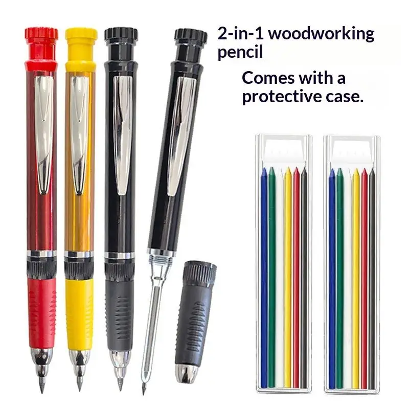 새로운 2.8mm 2-in-1 목공용 기계식 연필 (심공용 심층 마킹 펜슬, 심층 마킹용 심층 연필, 내장형 연필깎이 포함)