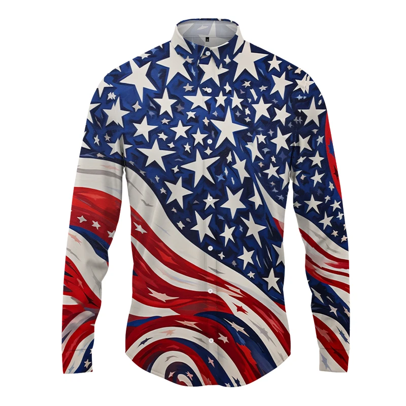 

Spring and Autumn Men's Long-sleeved Shirt American Flag Element 3d Printing Shirt Casual Loose Shirt Street Comfortable Shirt