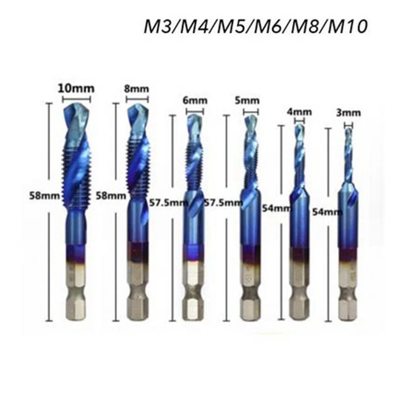 

6 шт. сверло M3 M4 M5 M6 M8 M10 Ti с шестигранным хвостовиком, метрическая резьба, обработка древесины, пластика, ручной инструмент